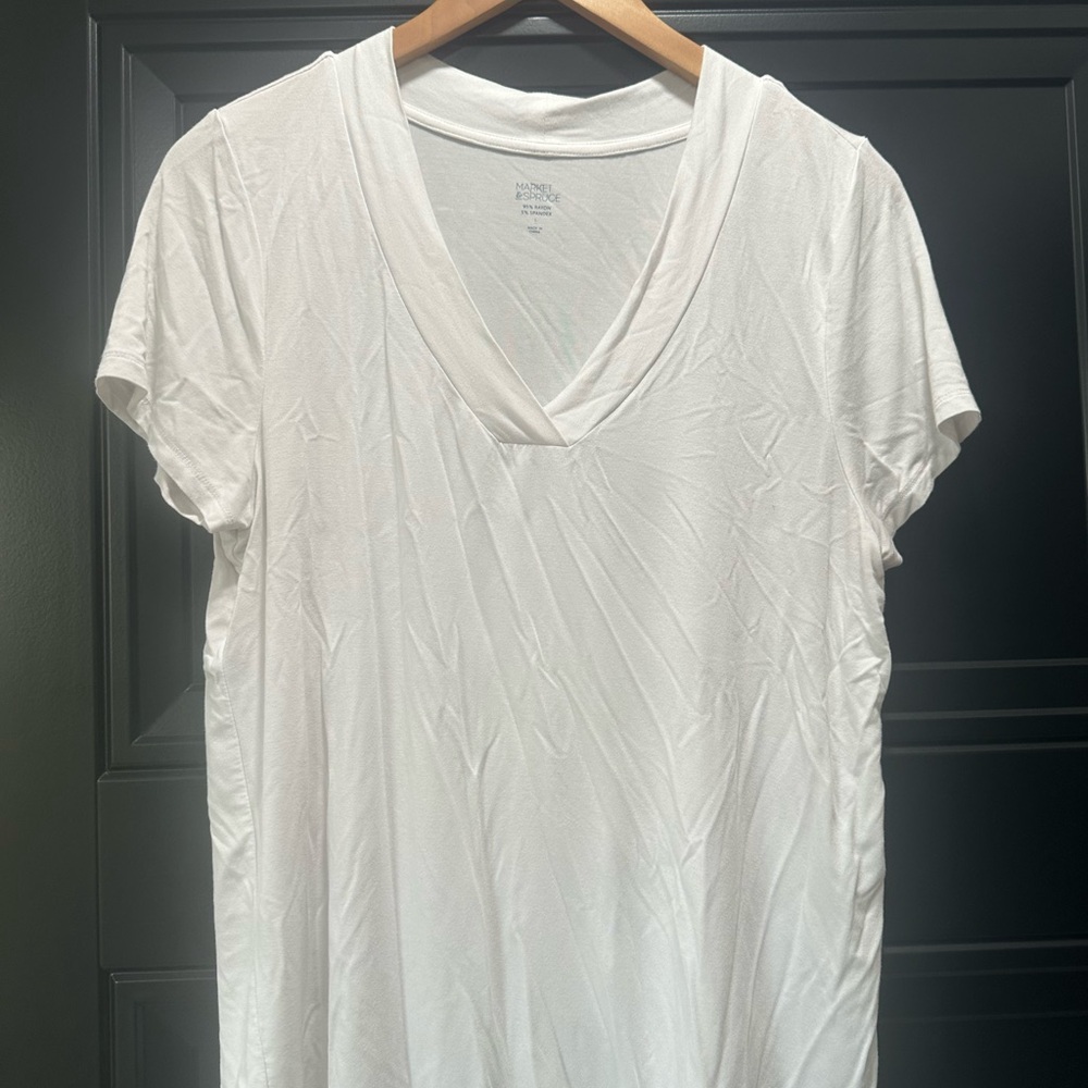 Market & Spruce White Crewneck Tee with Blue Logo